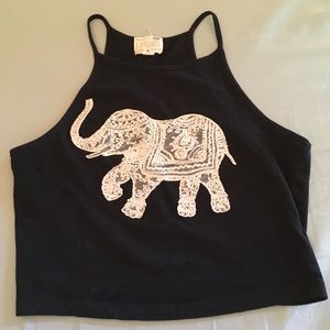 LA Hearts Crop Top Lace Elephant Applique